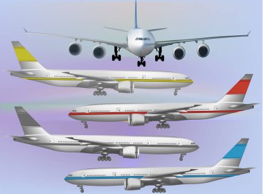 Açık arkaplanda beş renkli uçak