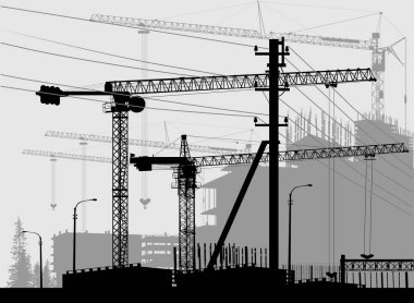 Elektrik hattı yakınında büyük siyah ve gri turnalar.