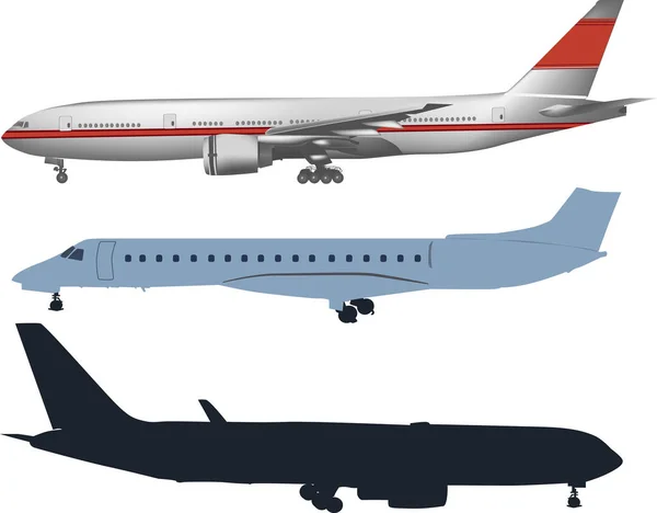 Trois avions mis à l'isolement sur blanc — Image vectorielle
