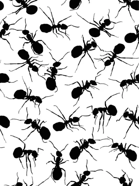 Siluetas de hormigas negras fondo sin costuras — Archivo Imágenes Vectoriales