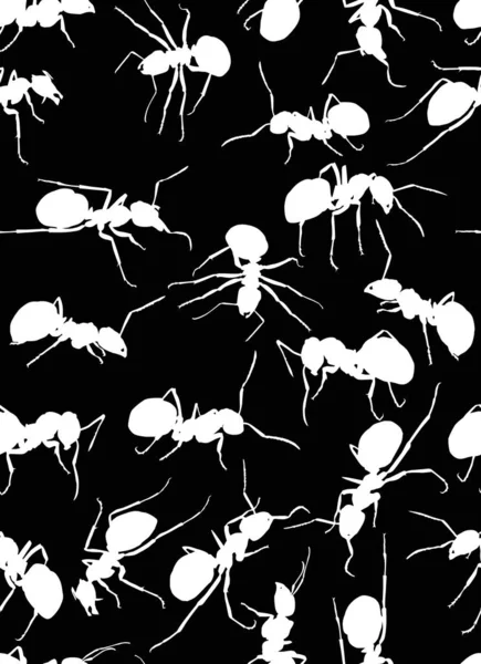 Vita myror silhuetter sömlös bakgrund — Stock vektor