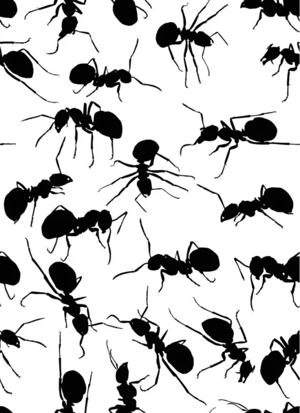 Black ants silhouettes seamless background — Stock Vector