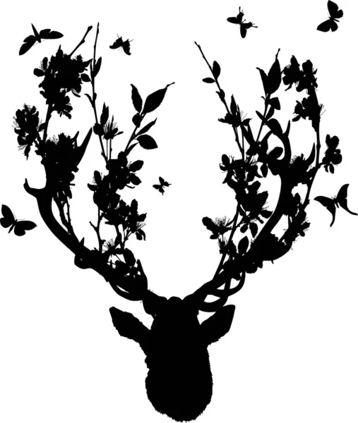 Голова оленя с черными ветвями между рогами — стоковый вектор