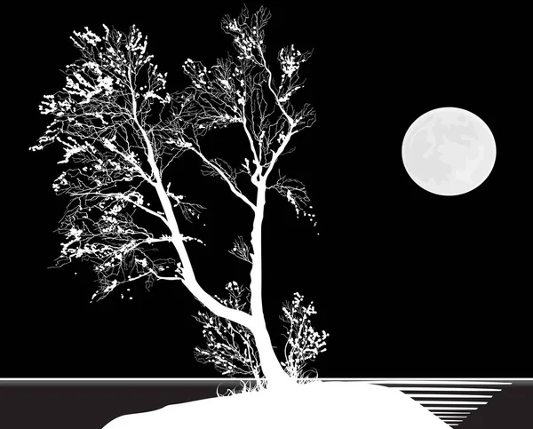 Arbre nu et lune isolés sur noir — Image vectorielle