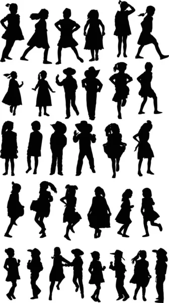 Thirty two black child silhouettes — Stock Vector