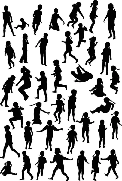 Children silhouettes large collection isolated on white — Stock Vector
