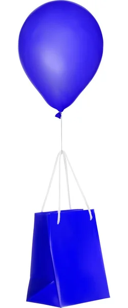 Blaue Papiertüte und Luftballon isolierte Illustration — Stockvektor