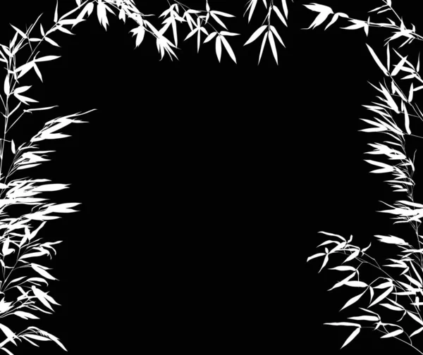 검은 색에 고립 된 흰 대나무 가지 틀 — 스톡 벡터