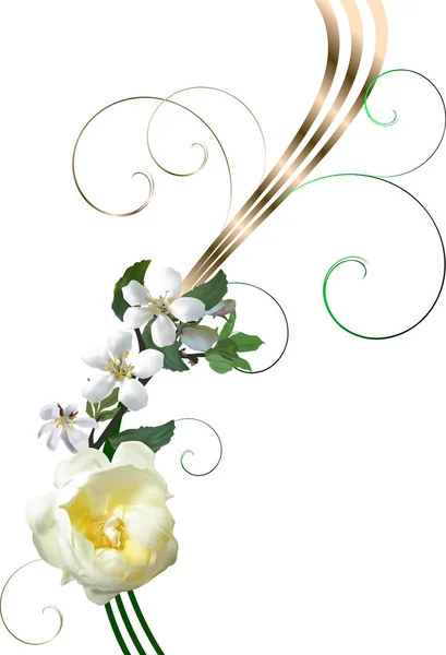 Dessin avec fleurs de roses et de pommiers — Image vectorielle