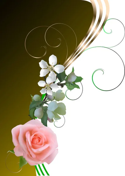 Różowy kwiat róży na żółto-białym tle — Wektor stockowy