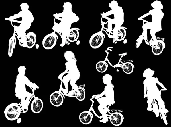 Grupp av vita cyklister isolerad på svart bakgrund — Stock vektor