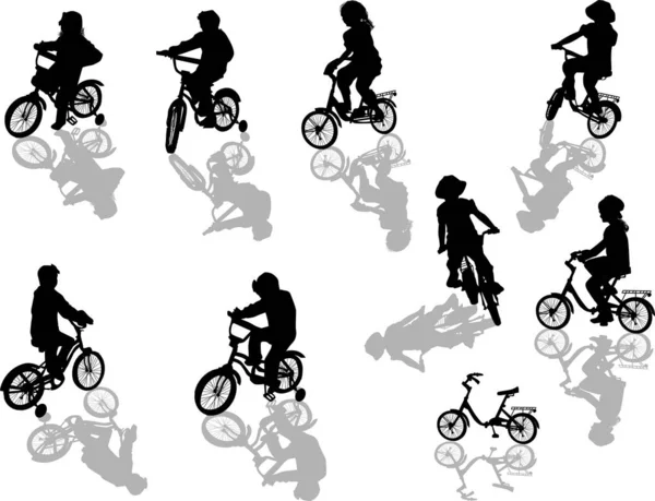 白色阴影下的一组黑色骑单车者 — 图库矢量图片
