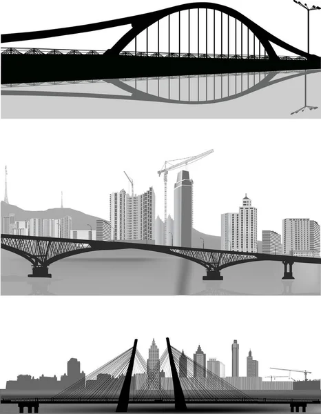 Three landscapes with grey bridges — Stock Vector