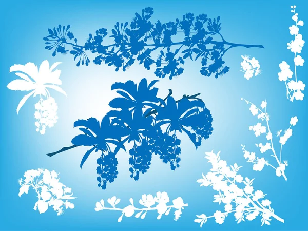 Printemps arbre fleurs branches sur fond bleu — Image vectorielle