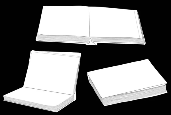 Groupe de trois livres blancs isolés sur noir — Image vectorielle