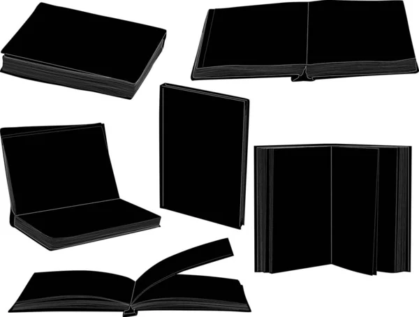Beyaz üzerine izole edilmiş altı siyah kitaptan oluşan grup — Stok Vektör