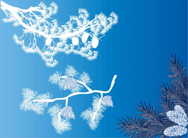 Pinares blancos de tres ramas de bocetos aislados en azul — Vector de stock