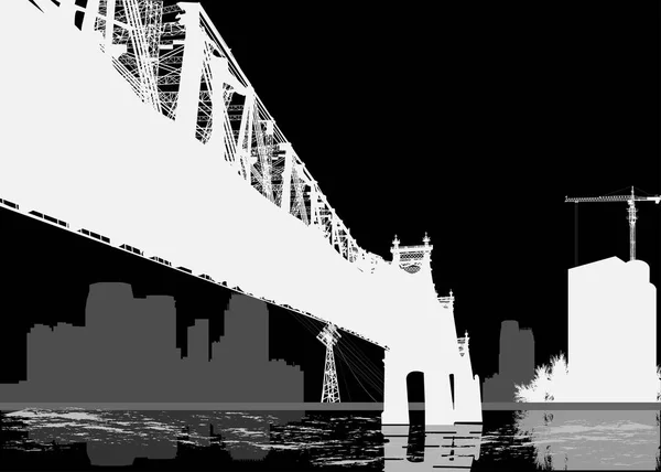 Pont blanc moderne et bâtiments gris — Image vectorielle