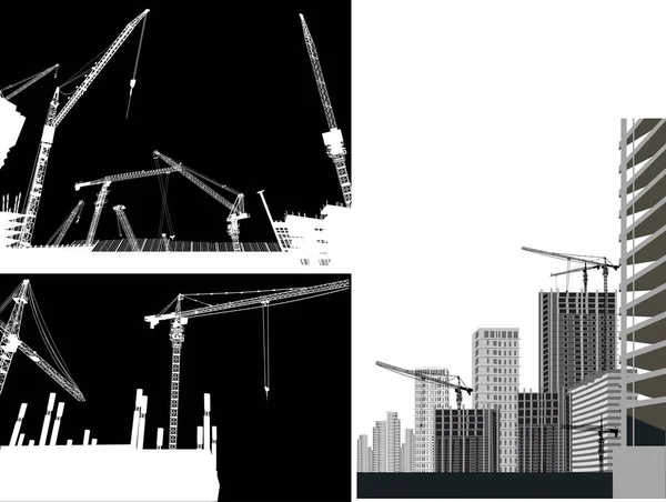 Trois maisons blanches et grises — Image vectorielle