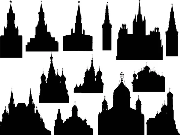 Moscow towers and churches black silhouettes collection — Stock Vector