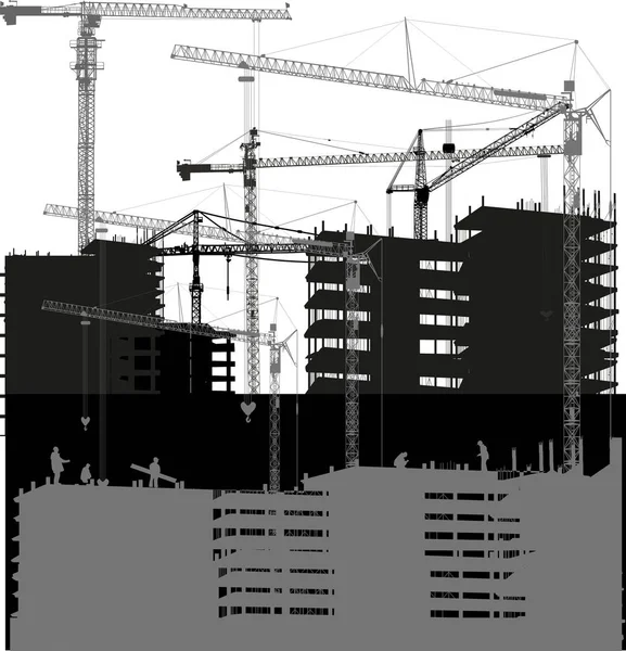 Kleine Arbeiter auf grauen Baustellen — Stockvektor