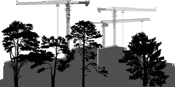 Zwarte bomen voor huizengebouwen — Stockvector