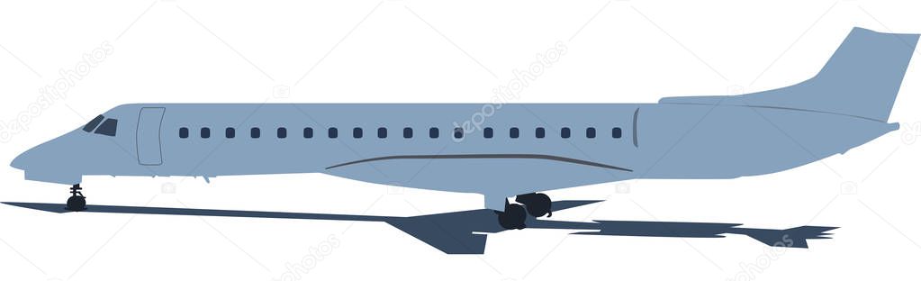 blue airplane with shadow on white