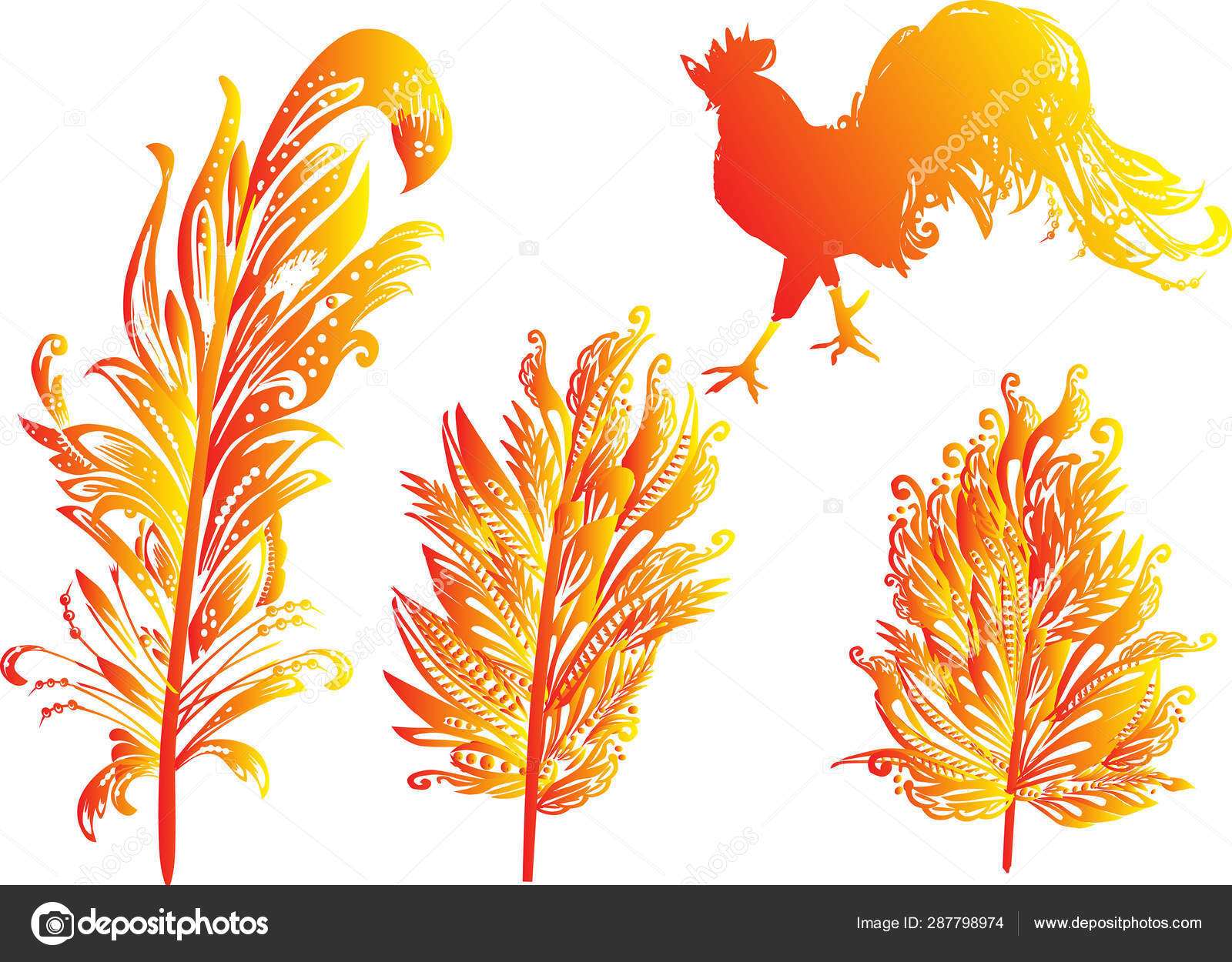 Ayam Jantan Merah Dan Tiga Bulu Abstrak Berwarna Putih Stok Vektor C Dr Pas 287798974