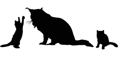 kedi ve iki kedi yavrusu izole edilmiş siyah siluetler.