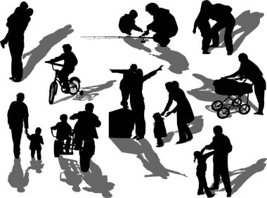 çocuk ve ebeveynler gölgeli siluetler