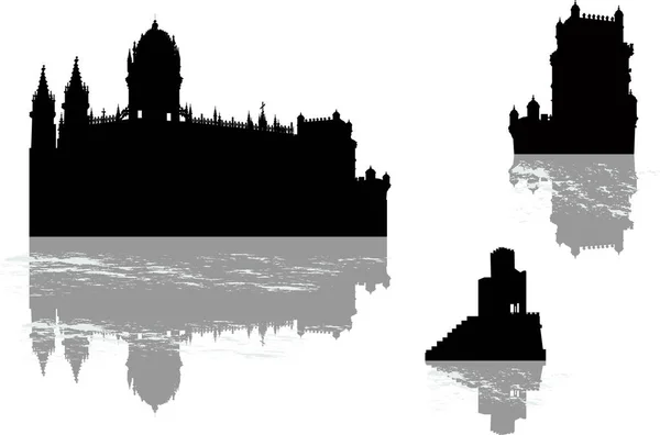 Conjunto de tres castillos y torres aislados — Vector de stock