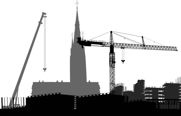 Industrieel landschap en kathedraal op witte achtergrond — Stockvector