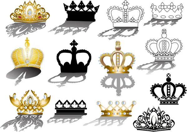 Одинадцять корон з тінями ізольовані на білому — стоковий вектор