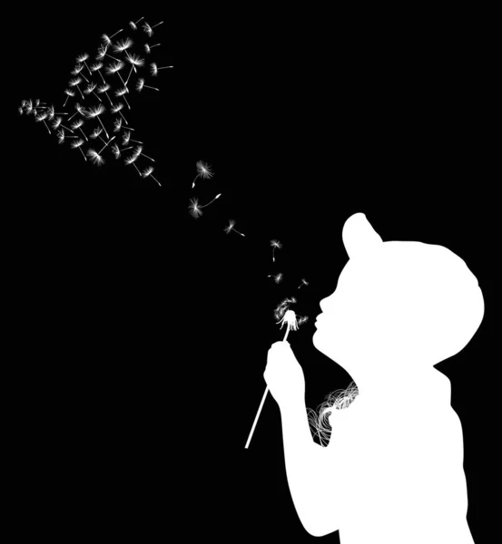 Enfant soufflant sur pissenlit blanc — Image vectorielle