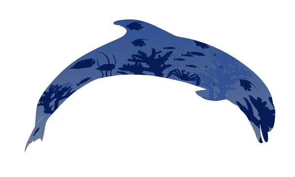 수면 아래에서 뛰고 있는 푸른 돌고래 — 스톡 벡터