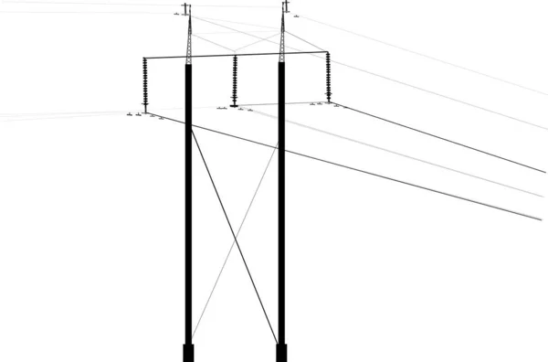 Siyah elektrik kolonu ve kablo ile illüstrasyon — Stok Vektör