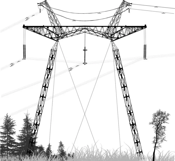 Stor elektrisk effekt pylon på vit bakgrund — Stock vektor