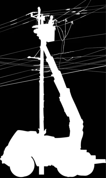 Electrician și pilon de putere izolat pe negru — Vector de stoc