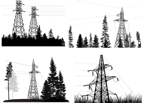Electric towers four groups isolated on white — Stock Vector
