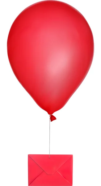 Czerwona koperta latająca na dużym balonie — Wektor stockowy