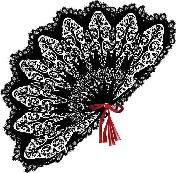 Decorated black fan with red bow — Stock Vector
