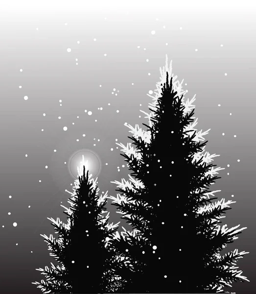 Deux sapins sous la neige sur fond gris — Image vectorielle