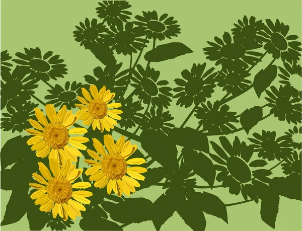 Gele en groene bloemen samenstelling — Stockvector