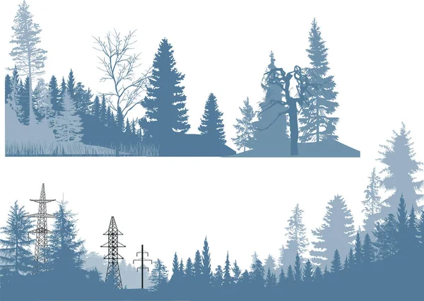 Dwa niebieskie krajobrazy leśne na białym — Wektor stockowy