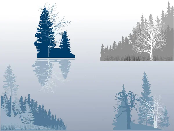 Zestaw kompozycji drzew niebieskich i szarych — Wektor stockowy