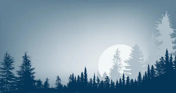 Niebieski las i duża pełnia księżyca ilustracja — Wektor stockowy