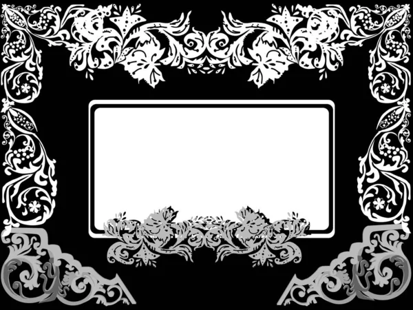Wit breed versierd frame op zwart — Stockvector