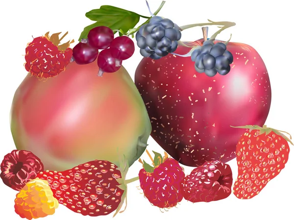 흰색으로 분리되어 있는 빨간 과일들의 무리 — 스톡 벡터