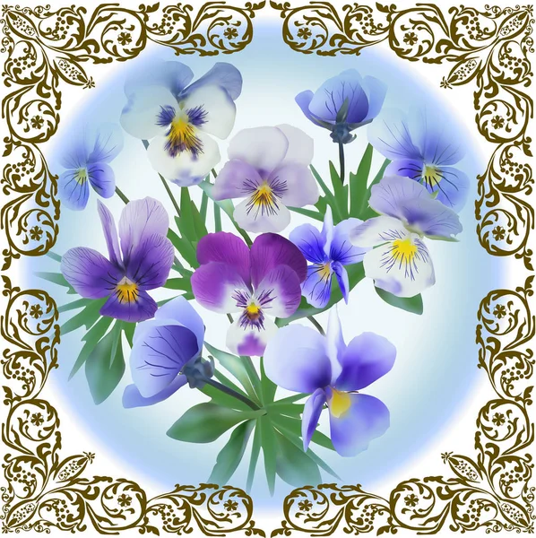 Garden violet-bush-frame-16-r — ストックベクタ