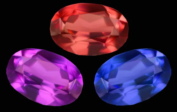 Trois gemmes brillantes isolées sur noir — Image vectorielle
